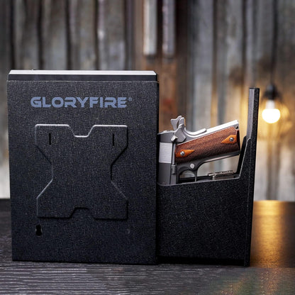 GLORYFIRE Gun Safe Biometric Pistol Safe, Mounted Nightstand Quick Access Handgun Safe and Gun Lock Box for Car, Truck, Desk, Bedside, Wall with Security Fingerprint, Key Access, PIN Code