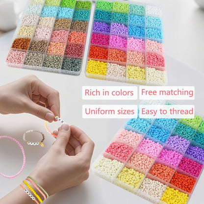 ALIRICH 21600Pcs 3mm Glass Seed Beads for Jewelry Making, 48 Colors Crafts Bead Kit with Letter Smile Face Star Love Heart Beads, Gold Silver Findings Beads for DIY Art Bracelets Necklaces for Women