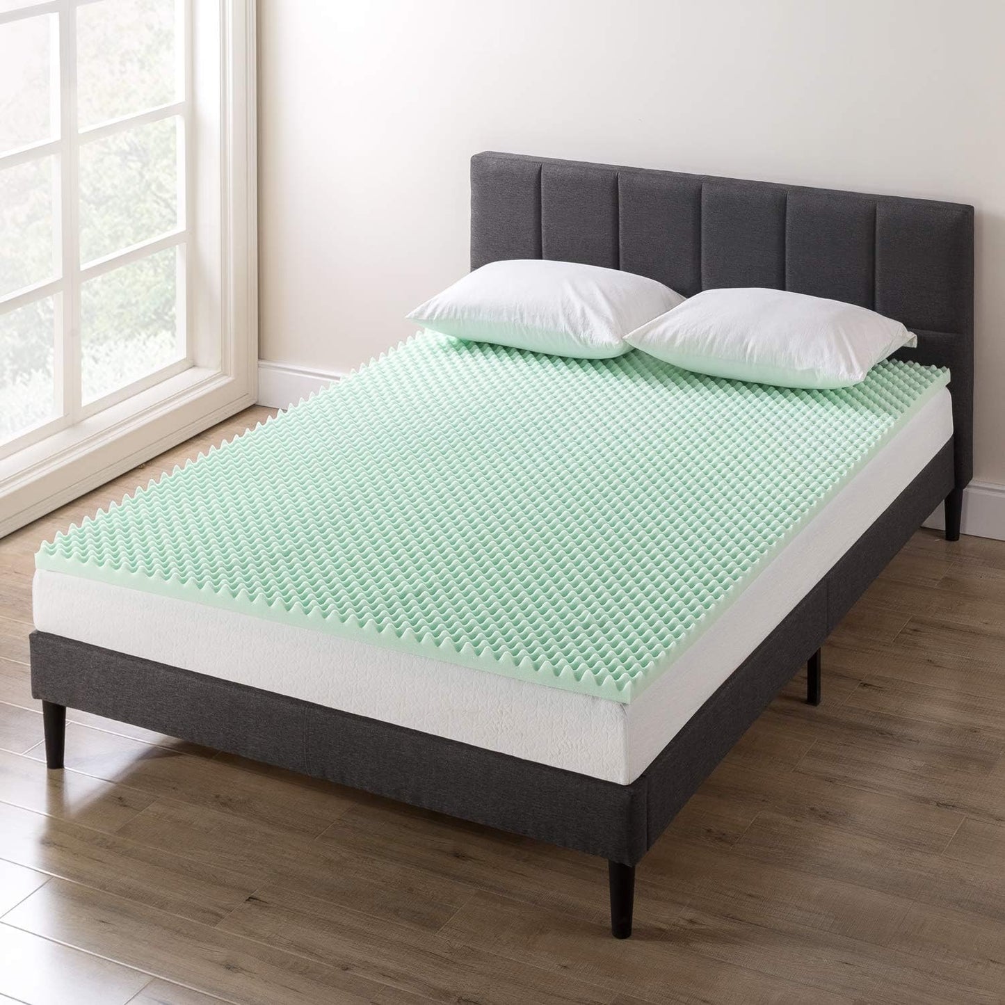 Best Price Mattress 2 Inch Egg Crate Memory Foam Topper with Aloe Infusion, CertiPUR-US Certified, Twin XL, Green