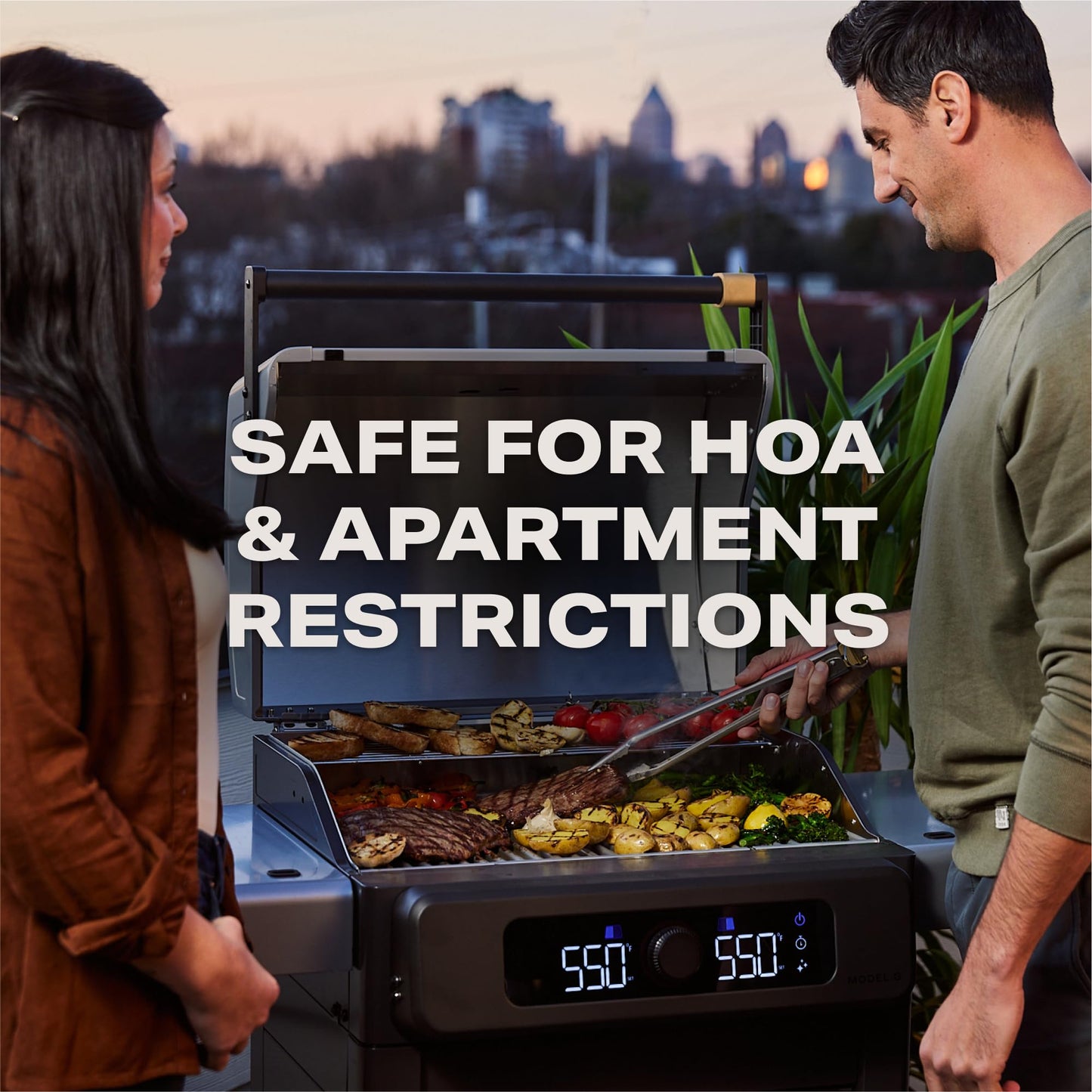 Current® Model G Dual Zone Grill, Smart Electric Outdoor Grill with 200-700°F Range for Searing & Roasting, Digital Precision, Independent Heat Zones, Apartment-Friendly & Weather-Resistant, Slate