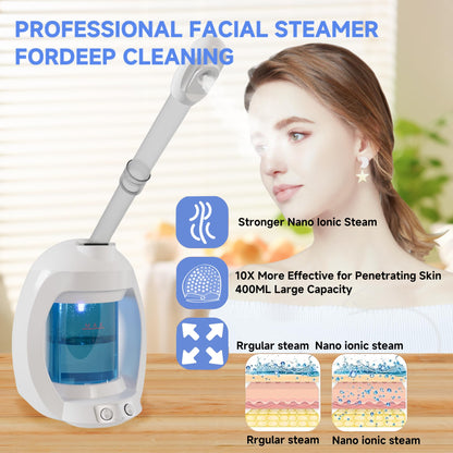 Facial Steamer-Nano Ionic Face Steamer for Facial Deep Cleaning, Vaporizador Steamer for Esthetician, Professional Facial Steamer for Home Facial Spa. (Black)