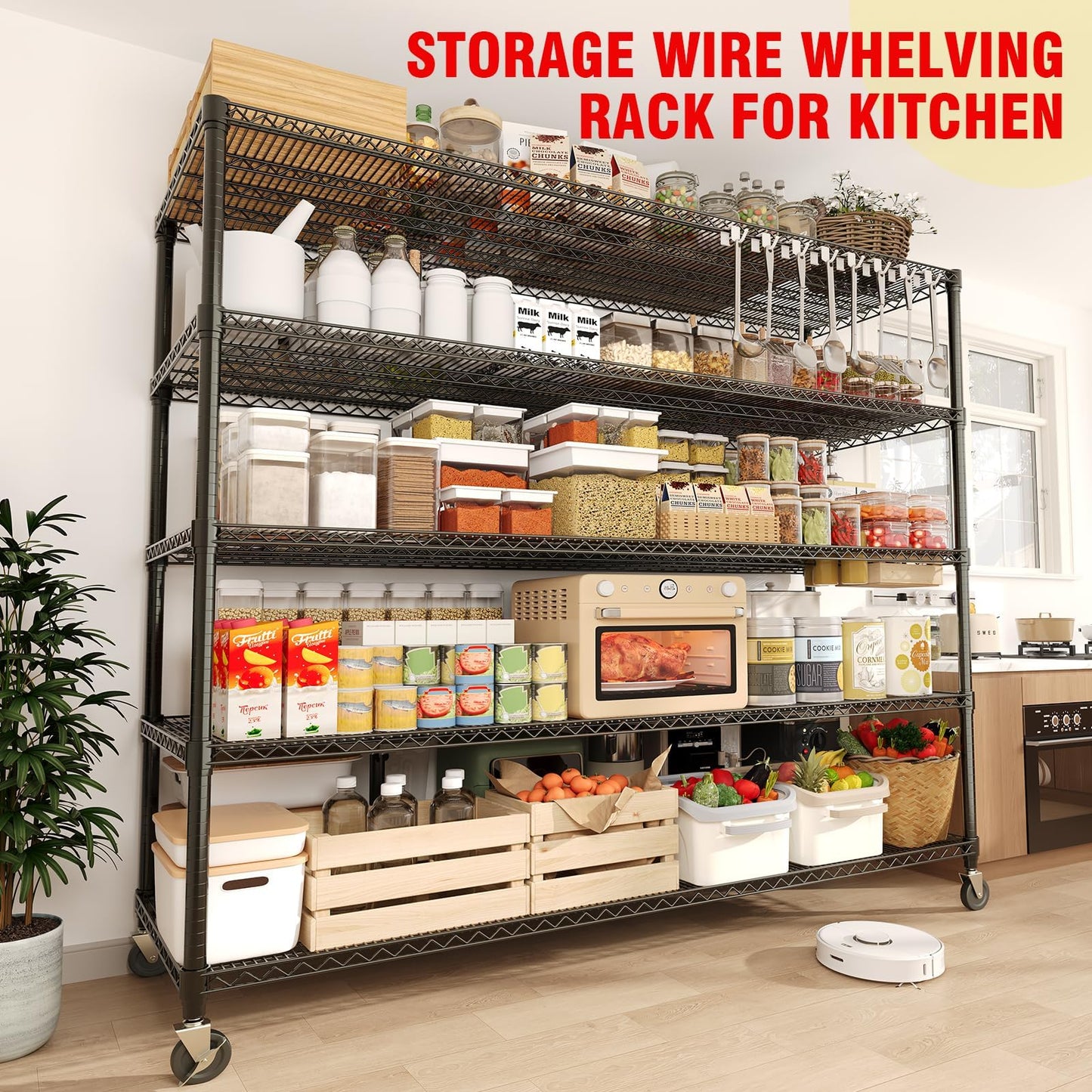 PeacefulHues 82.6" H Storage Shelves 3300LBS Heavy Duty Shelving Unit with Wheels & Feet, 5-Tiers Garage Shelving for Pantry Garage Kitchen Home Commercial, 82.6" H x 59" W x 23.6" D