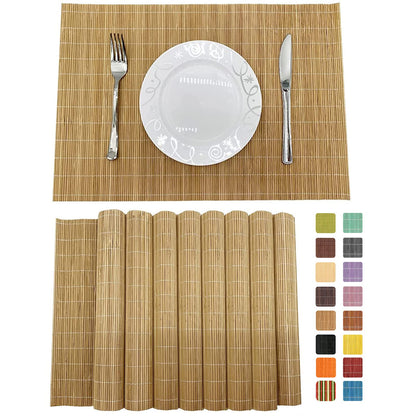 ANDSTAR Set of 8 Pcs Bamboo Placemats Sushi Rolling Mat Japanese Style Natural Anti-Slip, Washable Heat-Resistant Table Mats for Dining Room and Kitchen（Brown）