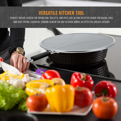 U.S. Kitchen Supply 3-Piece Stainless Steel Splatter Guard Set (13", 11.5", 9.5") Fine Mesh Cover, Grease & Oil, Splatter Screen for Frying Pan, Cooking Pots, with Resting Feet & Comfort Grip Handles