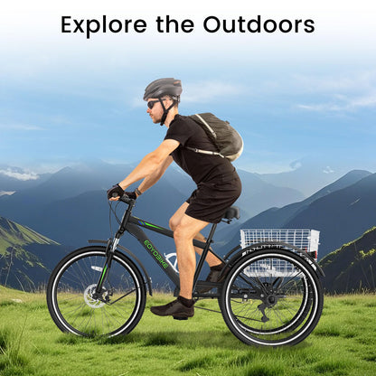 EOYOBIKE 7-Speed Adult Mountain Tricycle, 24/26/27.5 Inch 3-Wheel Bike for Seniors, Men's and Women's Trike with Large Rear Basket for Exercise & Shopping