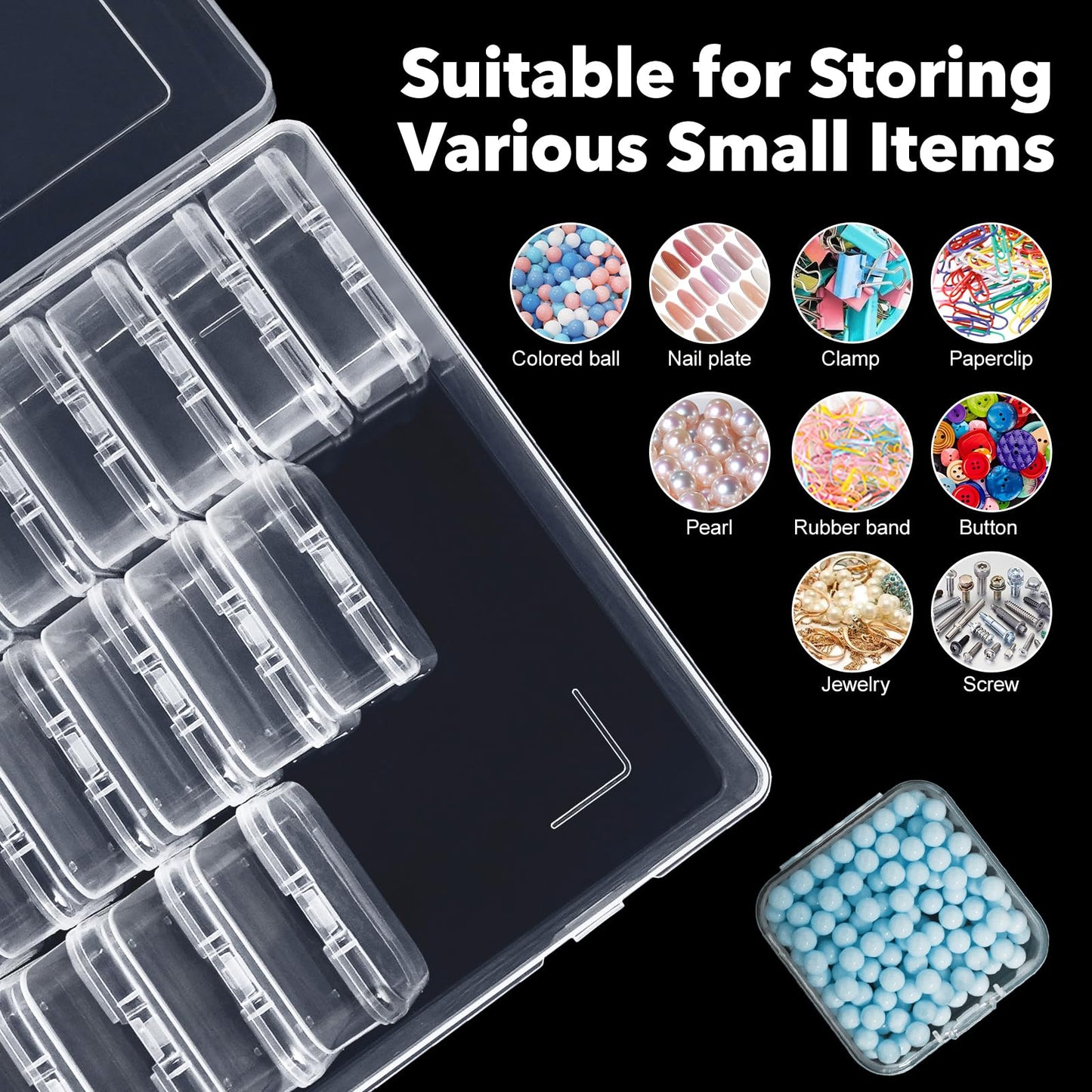 DILIBRA Bead Organizer Box, 62 Pcs Small Bead Organizers and Storage Plastic Cases, Mini Clear Diamond Painting Storage Containers Boxes with Hinged Lid for Jewelry, Bracelet, Seed, DIY Crafts