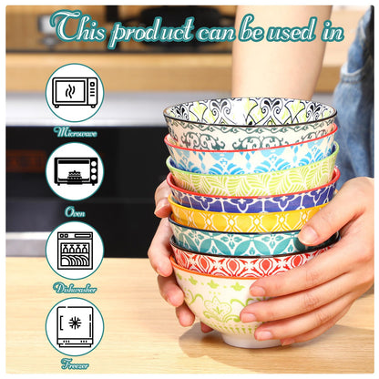 8 Pcs Colorful Ceramic Bowl Set 10 oz 4.75'' Porcelain Kitchen Soup Cereal Serving Bowls for Ramen Rice Dessert Snack Salad Ice Cream Pasta Oatmeal Microwave and Dishwasher Safe(Classic)