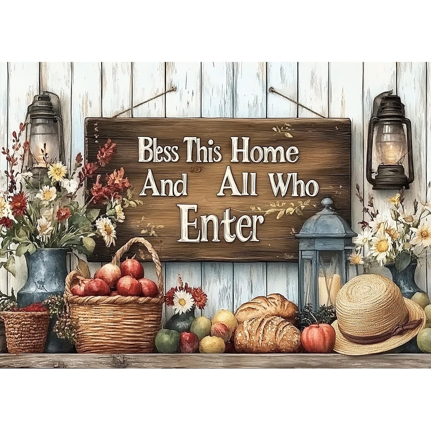 MXJSUA Bless This Home and All Who Enter Diamond Painting Kits for Adults, 5D Diamond Art Kits for Beginners, DIY Full Round Drill Picture with Diamond for Home Wall Decor, 12x16 Inch