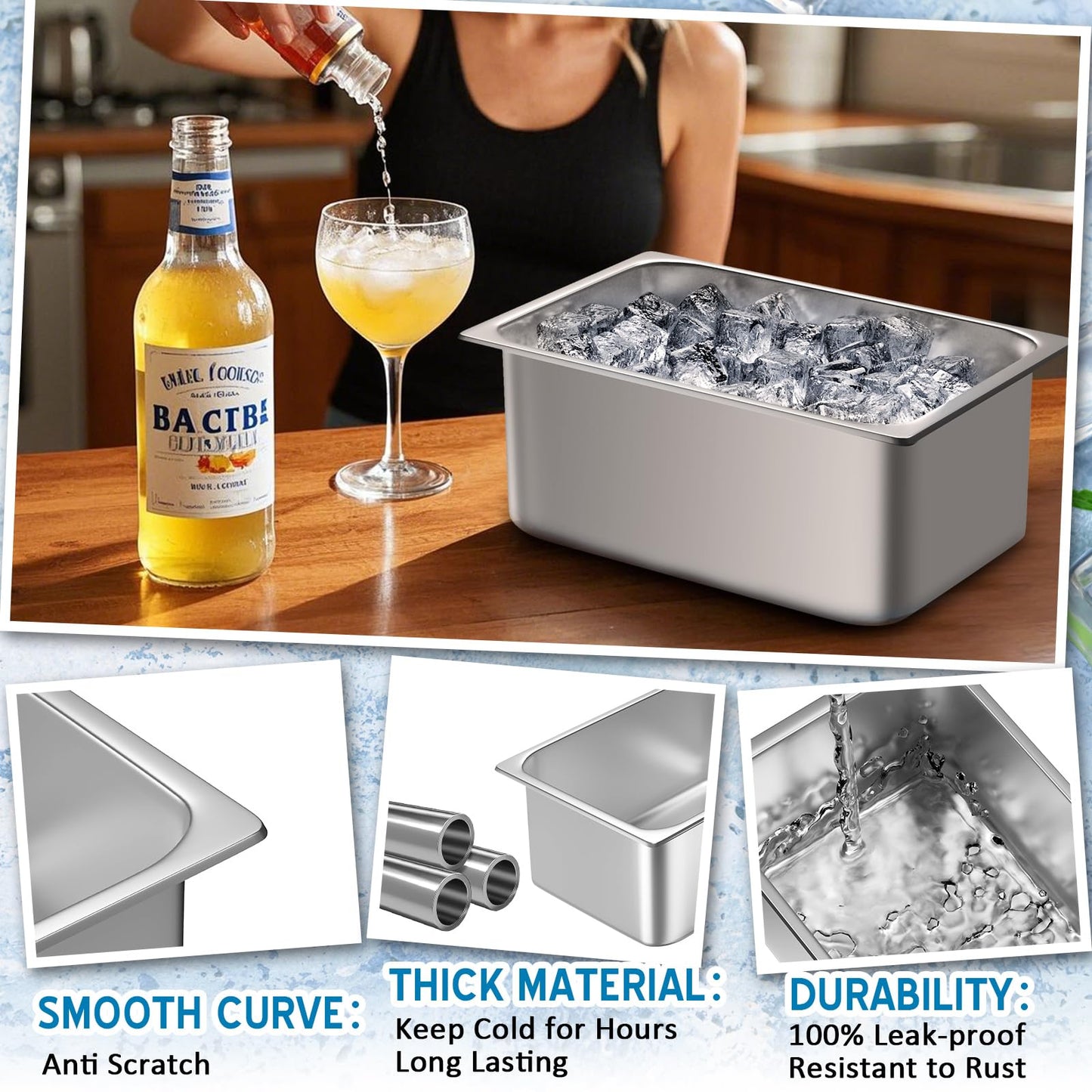 meekoo 2 Pack Ice Buckets for Freezer Wine Beer Champagne Bucket Stainless Steel Bin for Freezer Metal Drink Buckets Cocktails Wine Cooling for Mimosa Bar Supplies (9 Liters)