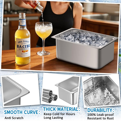 meekoo 2 Pack Ice Buckets for Freezer Wine Beer Champagne Bucket Stainless Steel Bin for Freezer Metal Drink Buckets Cocktails Wine Cooling for Mimosa Bar Supplies (9 Liters)