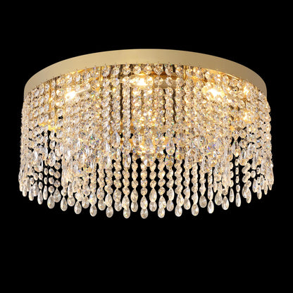Axamate Modern Crystal Chandelier 24 inch Large Gold Chandeliers Ceiling Light Round Raindrop Chandeliers Flush Mount Lighting Fixture for Living Room Dining Room Bedroom