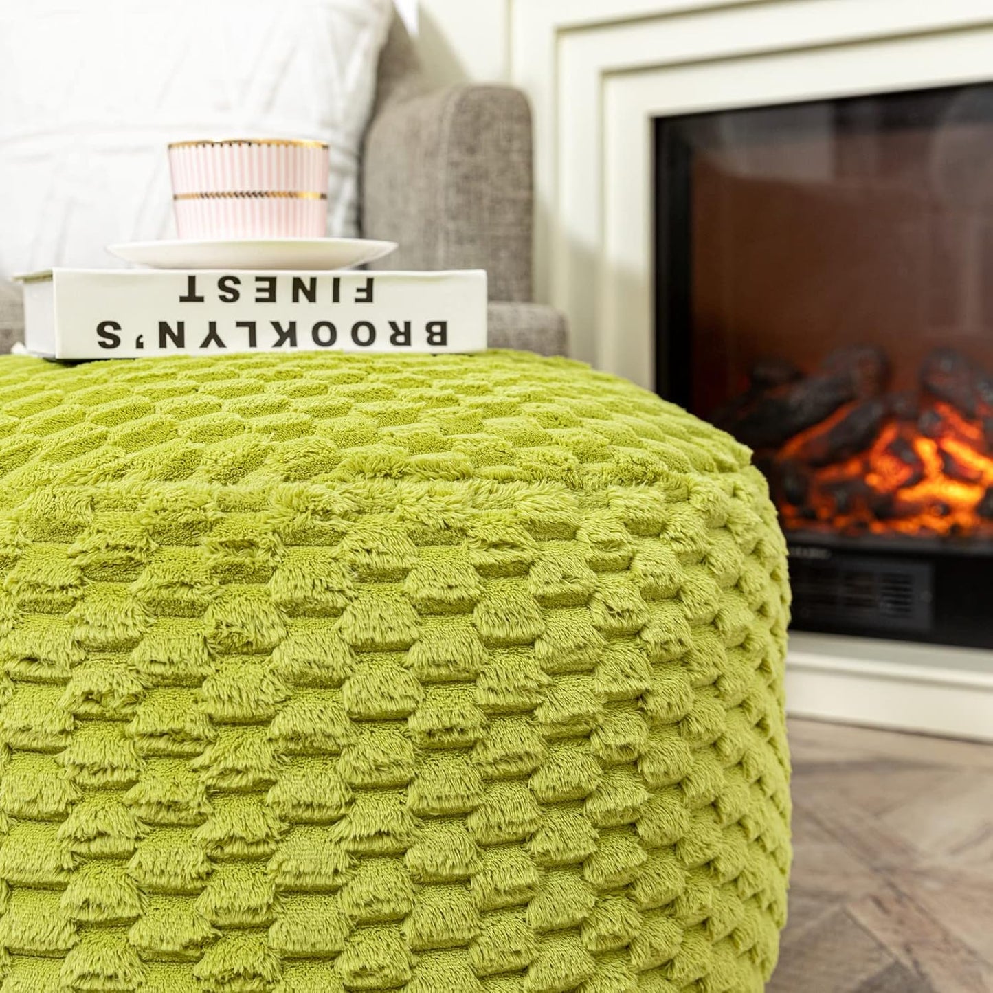 20x20x12 Inches Asuprui Fur Ottoman Stool Unstuffed Footstool Cover Floor Pouf Foot Rest Round Poof Seat Floor Bean Bag