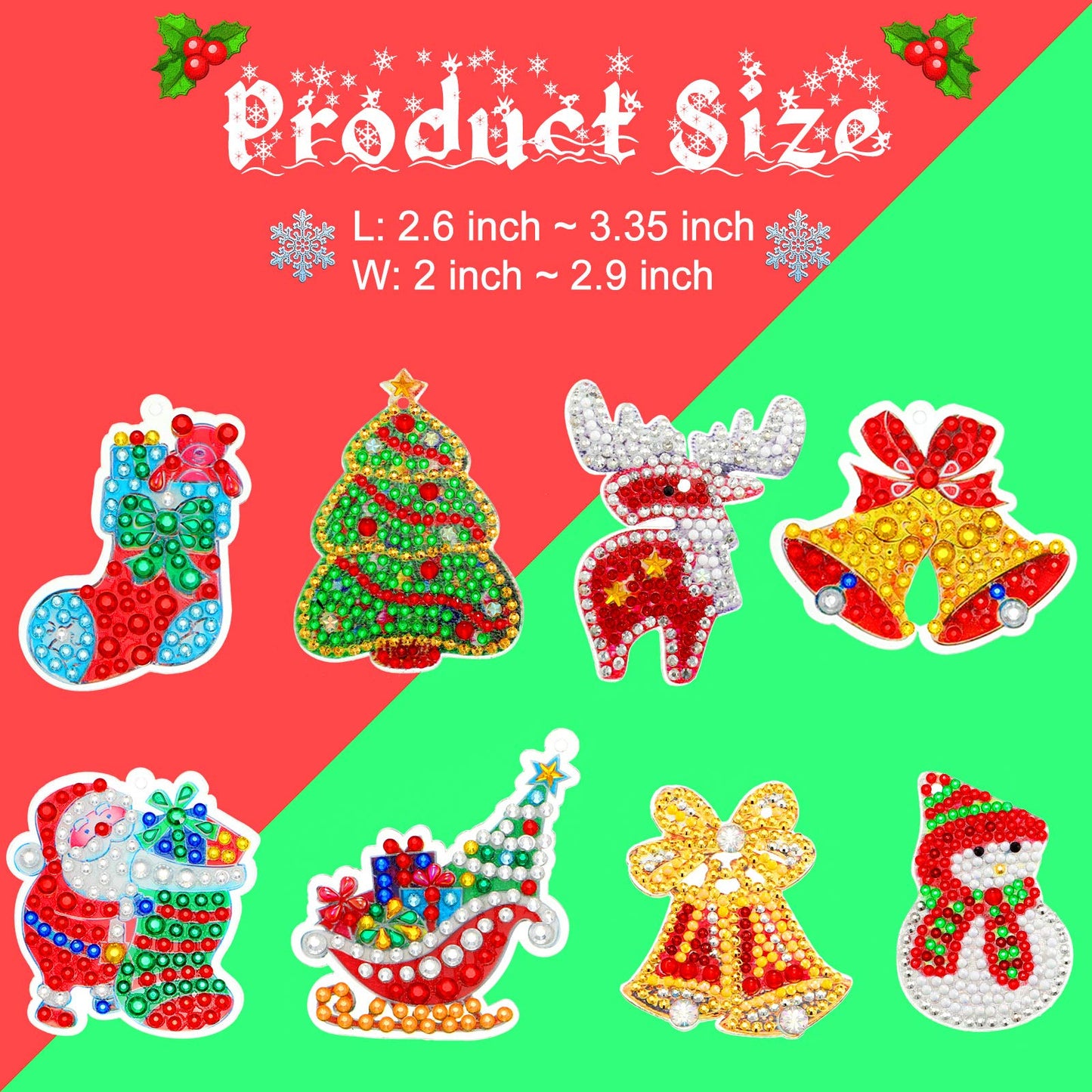 WILLBOND 16 Pieces Christmas Diamond Key Chain Kits Double Sided Diamond Art Keychain Bulk Diamond Christmas Ornament 5D Diamond DIY Painting Key Ring Pendant Christmas Tree for DIY Christmas Decor