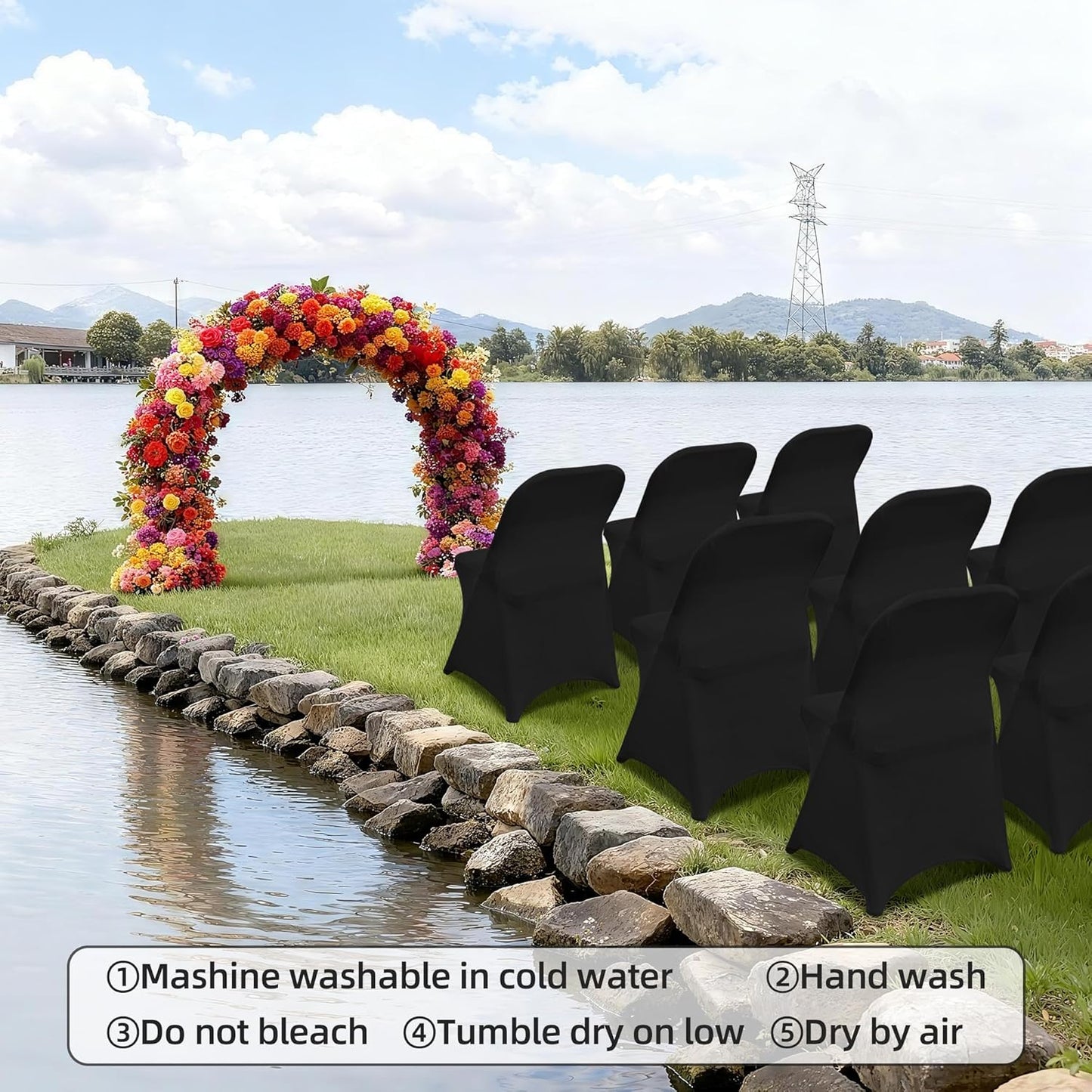 1 Pack Black Spandex Stretch Folding Chair Covers for Wedding Party,Universal Fitted Washable Dining Seat Slipcovers