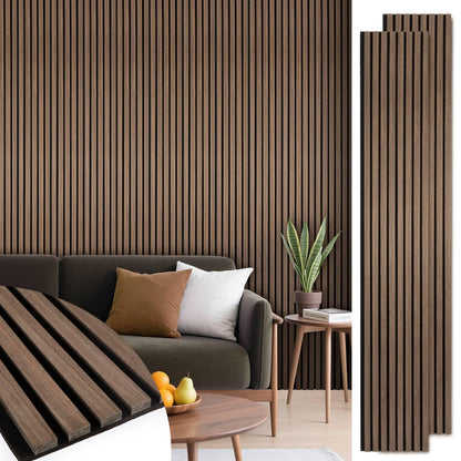 LARWORKS Acoustic Wood Slat Panels 2 Pack 106" x 12.6", Soundproof Wooden Wall Panels, 3D Fluted Panel for Interior Wall Decor, Living Room, Bedroom - Walnut (Cover Approx. 19 sq.ft)