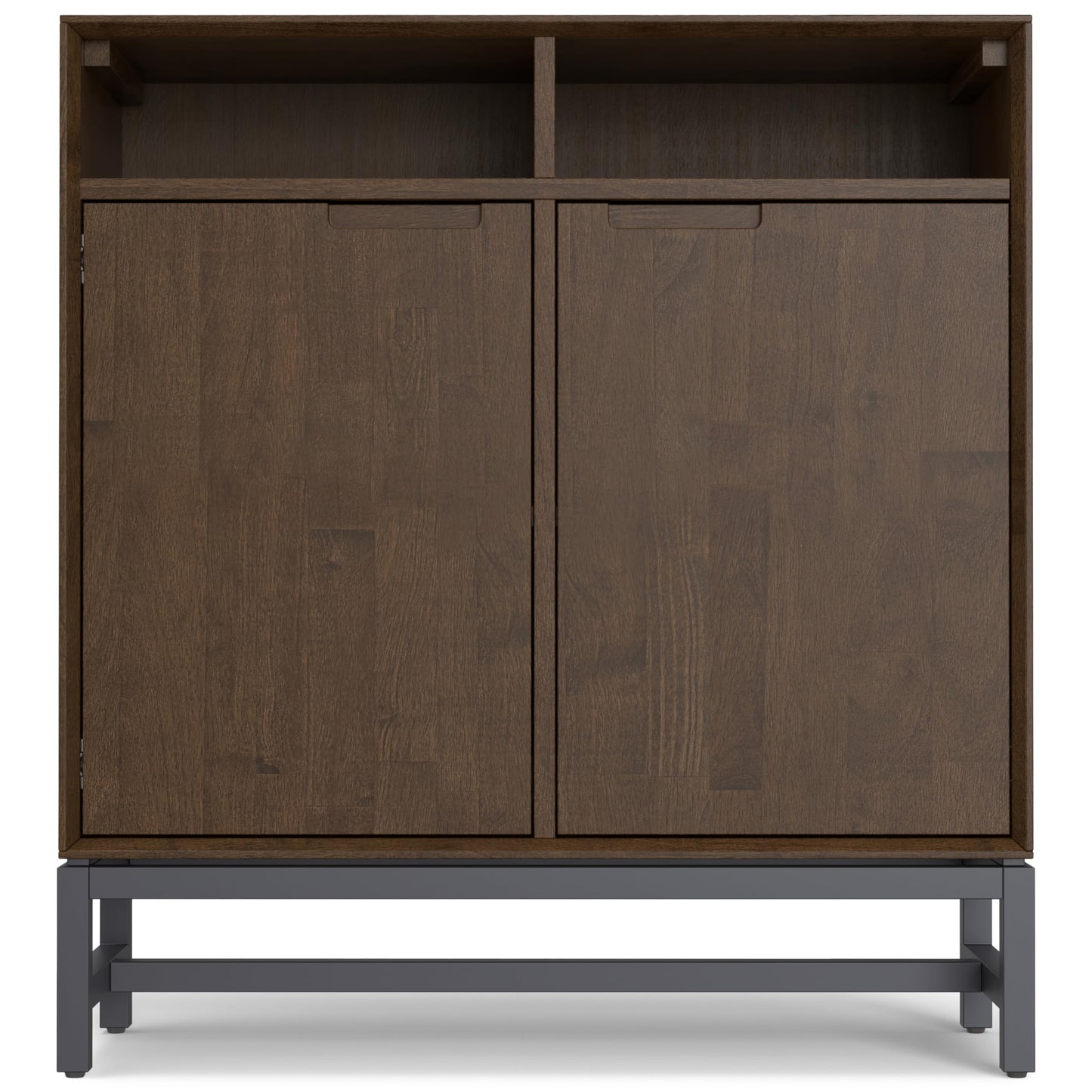 SIMPLIHOME Banting SOLID HARDWOOD 36 inch Wide Modern Industrial Entryway Storage Cabinet in Walnut Brown for the Living Room, Entryway and Family Room