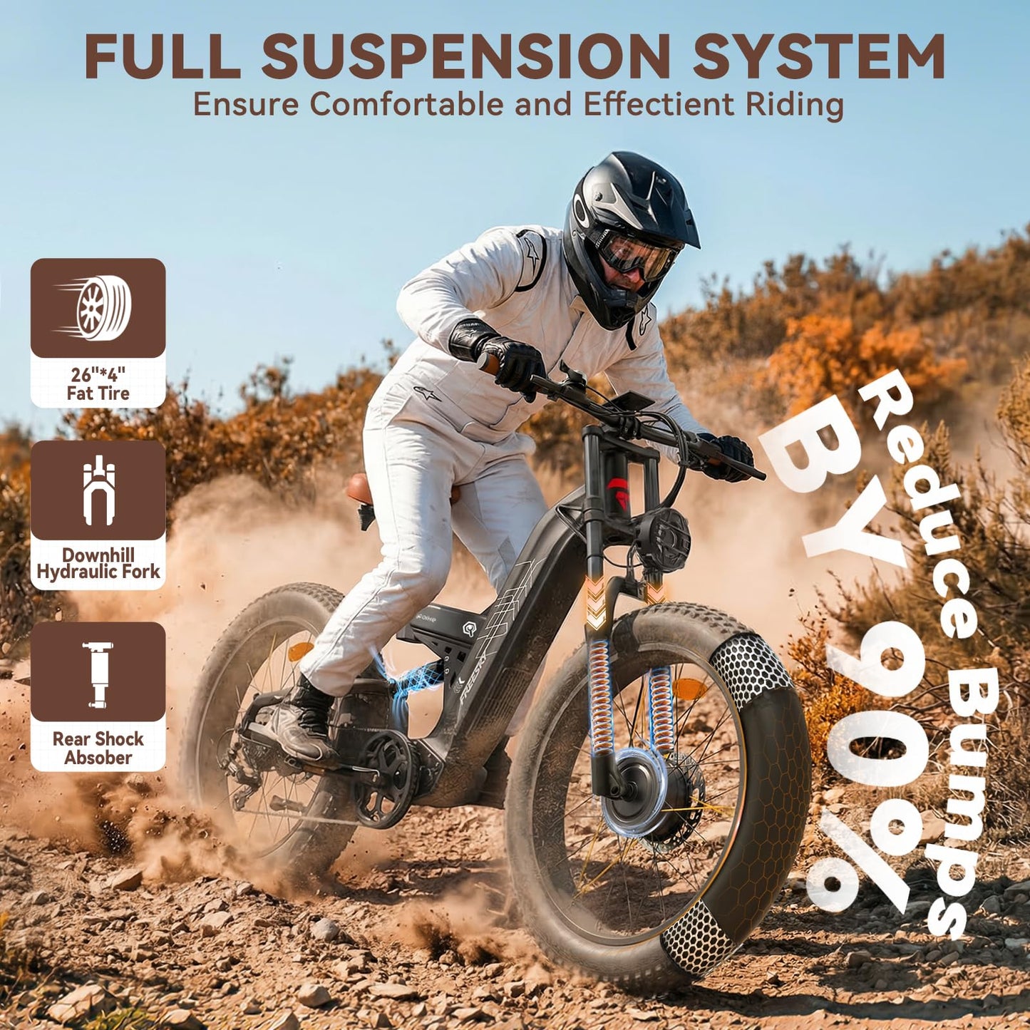 FREESKY 4000W Dual Motor Electric Bike for Adults, 40+MPH AWD Fast E-Bike, 48V 30AH Battery 120Miles Range, 26" Fat Tire Full Suspension Off-Road Mountain E Bike, Green Warrior