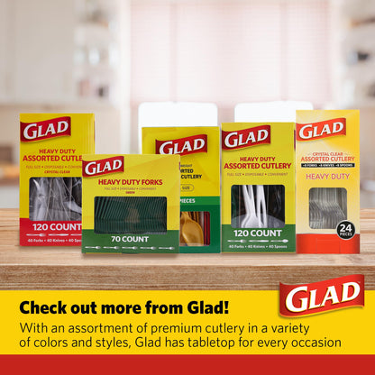 Glad Clear Disposable Cutlery Set with Heavy Duty Plastic Forks, Knives, and Spoons, Reusable Dishwasher Safe Plastic Utensils for Parties and Everyday Use, 240 Count