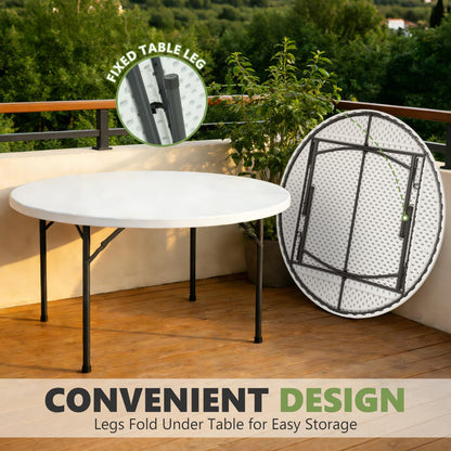 MAKE CHANGES 71" Folding Round Table, Plastic Dinner Table, Portable Folding Banquet Table for Living Room, Party or Outdoor Event, White