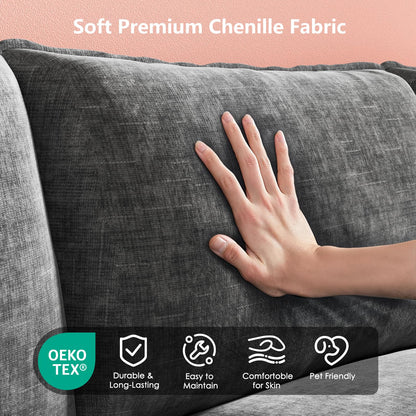 Marsail Modular Sectional Sofa 110.6" U-Shaped Modern Comfy Cloud Couch, 5-Seat Chenille Deep Seat Sofa with Throw Pillow & Movable Ottoman for Living Room, Bedroom and Apartment, Grey
