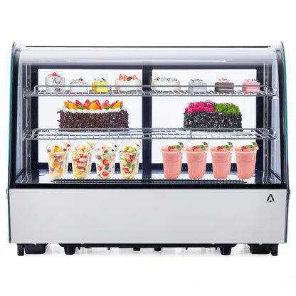 5.6 Cu.ft Refrigerated Display Case, Countertop Refrigerated Display Case, Commercial Cake Display Refrigerator with Curved Glass, LED Light, Adjustable Shelves, 0-12℃ for Bakery, Cafe, Dessert Shop