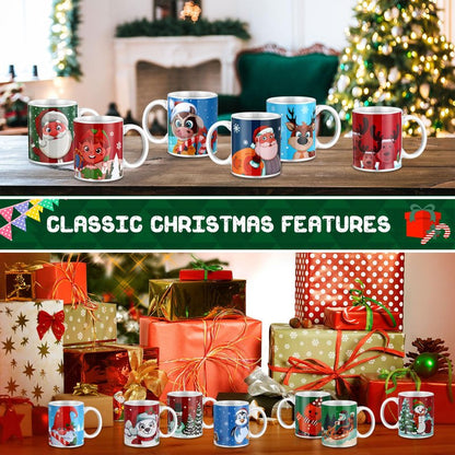 Tioncy Set of 16 Christmas Coffee Mugs Bulk 11 oz Holiday Ceramic Mugs Set with Handles Santa Xmas Tree Snowman Ceramic Coffee for Women Men Christmas Gifts Hot Tea Coffee