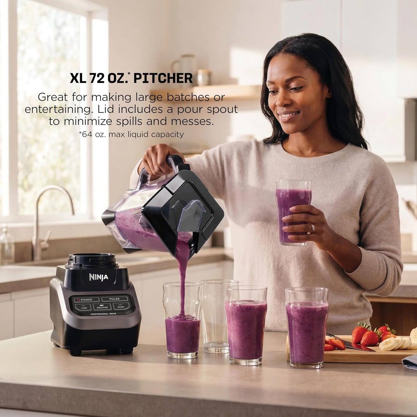 Ninja Professional Blender - 1000W Smoothie Maker with Total Crushing Technology | XL 72-Oz Pitcher in Black and Grey