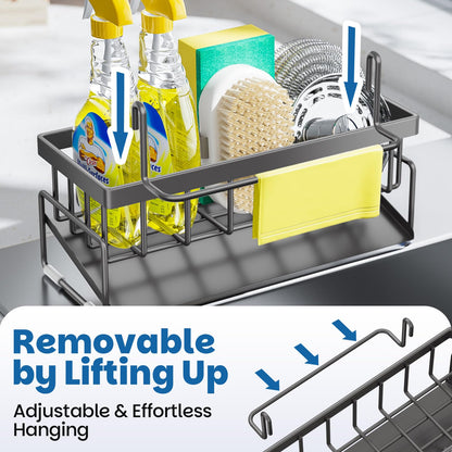 BREIS Kitchen Sink Caddy Organizer with Rag Holder,Self-Draining Sponge Holder for Countertop Soap Dispenser Organizers and Storage Essentials,Kitchen Decor and Accessories