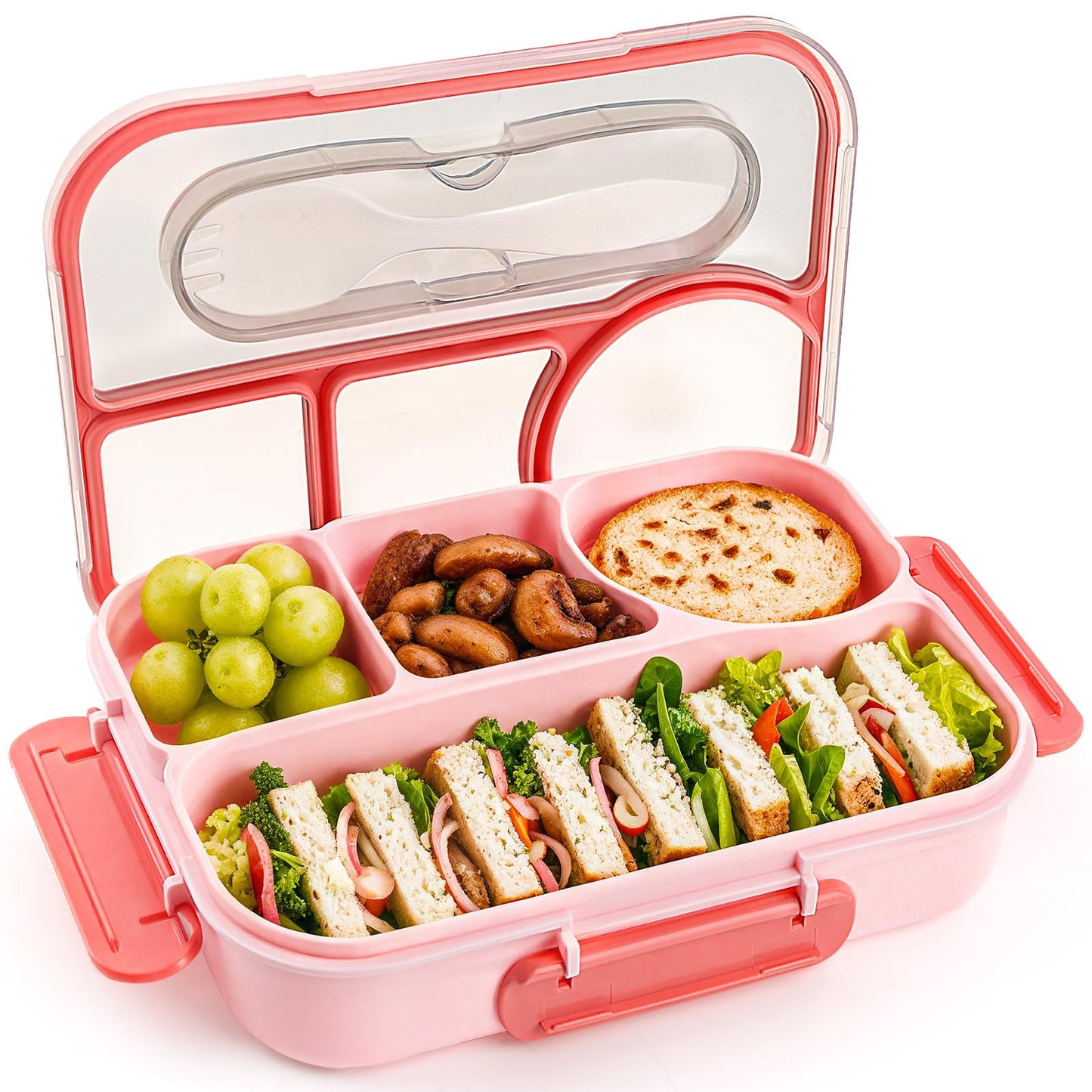 EASYFUN Bento Box Adult, Lunch Box, 4-Compartment Lunch Containers, Drop-Proof, Dishwasher Safe & Made with BPA-Free Materials (Pink)