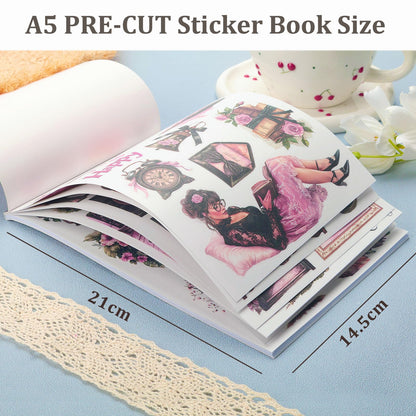 Snycler Black.Pink Theme Sticker Scrapbooking Supplies for Junk Journal, 20 Sheets PET Stickers - Vintage Journaling Stickers, Ephemera Sticker Book Pre Cut, Planner, Junk Journal Supplies