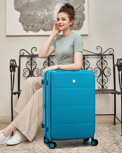 Hanke Hardside Expandable Checked Luggage, 24 Inch Top Opening Trunk Luggages with Spinner Wheels, All-PC Hard Shell Suitcase, Lightweight TSA Checked-Medium(Caribbean Blue, 83L)