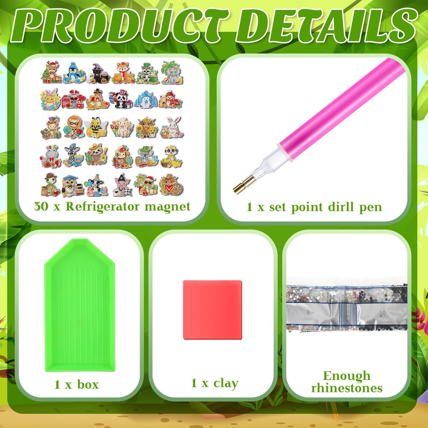Xuhal 30 Pcs Holiday Diamond Painting Magnets Seasonal Animal Diamond Art Magnet Kits for Adults Cute 5d Rhinestone Seasonal Animal Refrigerator Magnetic Sticker for DIY Craft Fridge