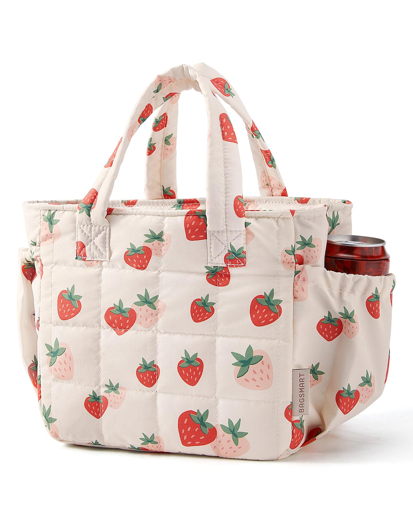BAGSMART Lunch Bag for Women Small Cute Strawberry Quilted Lunch Box Insulated Lightweight, Leakproof, Durable & Reusable Tote Bag for Work, Travel, Outdoor, Picnic