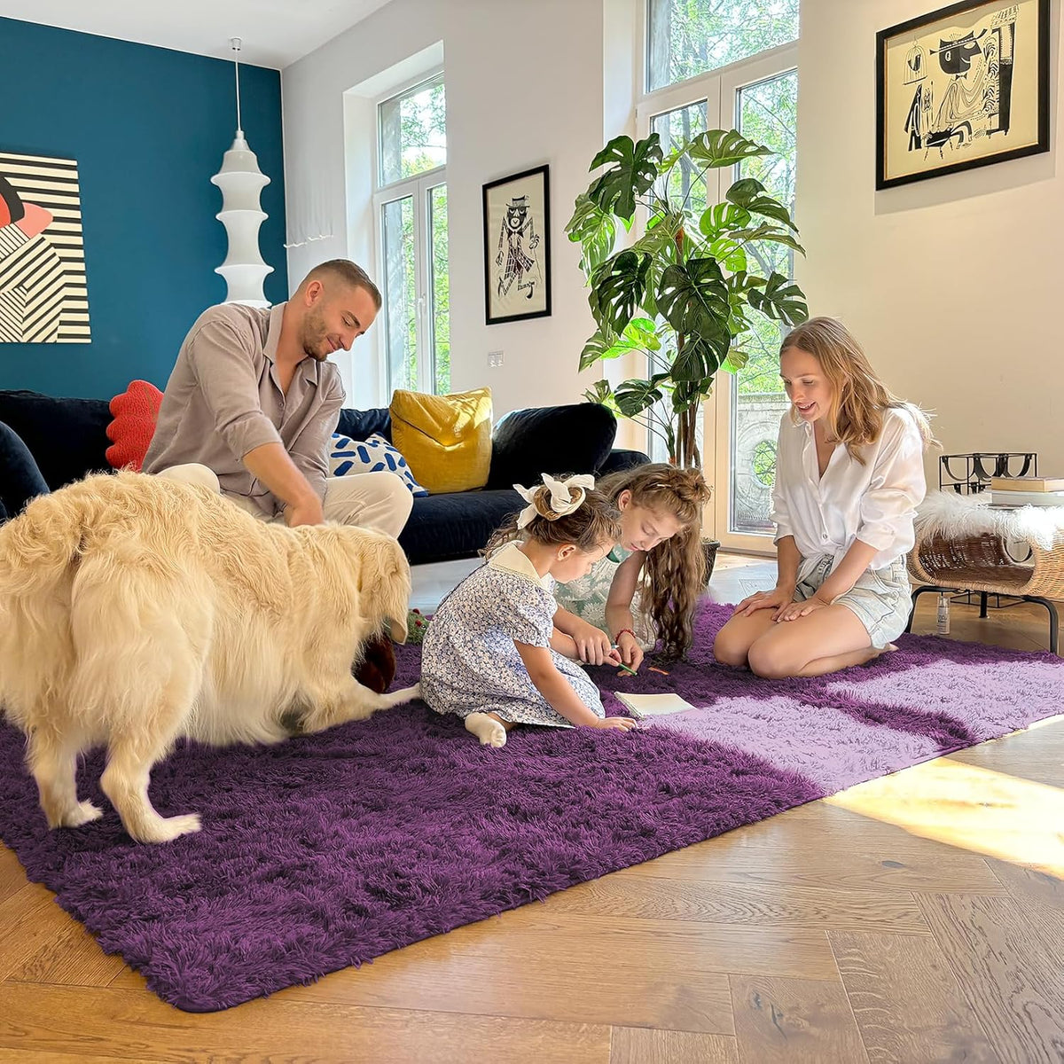 OLANLY Large Area Rug - Soft Fluffy Shaggy Carpet for Living Room & Bedroom | 5x8 Dark Purple