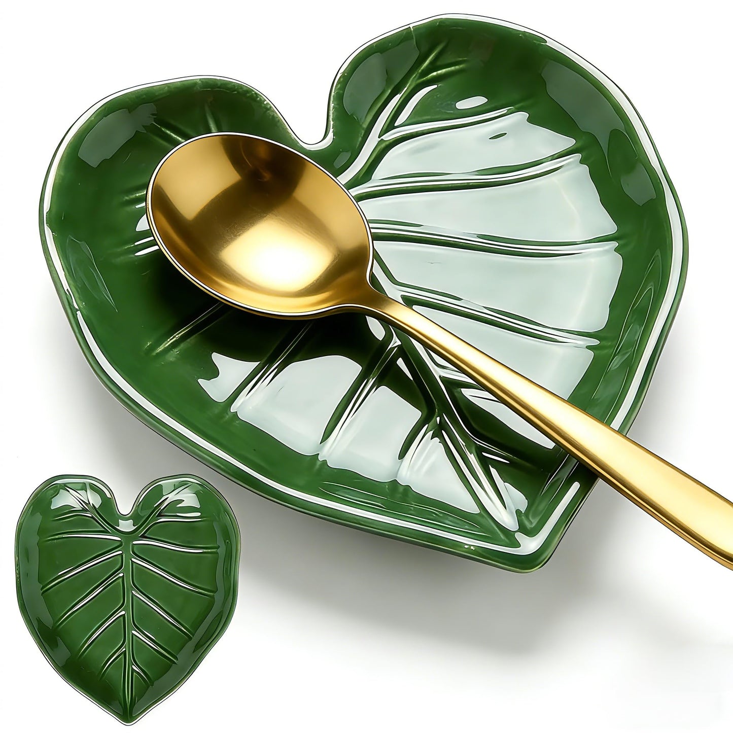 Ceramic Spoon Rest for Stove Top and Kitchen Counter, Green Leaf Spoon Holder, Cute Cooking Spoon Rest, Heat Resistant Dishwasher Safe Kitchen Utensil Rest, Decorative Kitchen Decor