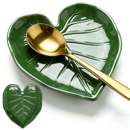 Ceramic Spoon Rest for Stove Top and Kitchen Counter, Green Leaf Spoon Holder, Cute Cooking Spoon Rest, Heat Resistant Dishwasher Safe Kitchen Utensil Rest, Decorative Kitchen Decor