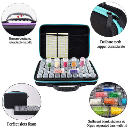 FUNDAFUL Diamond Painting Storage Containers, 60 Slots Diamond Art Accessories and Tools, Diamond Art Organizer with Diamond Painting Kits Shockproof Jars for Jewelry Beads, Blue