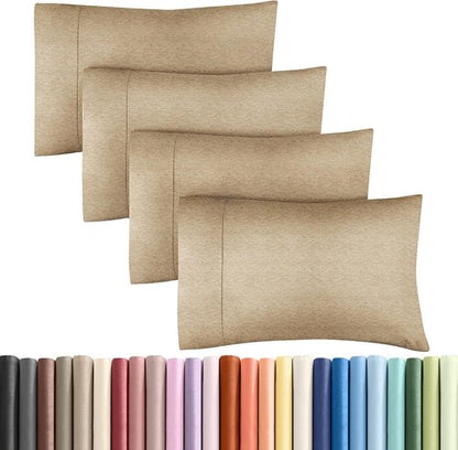King Pillow Cases by Luxurious Home | Ultra Soft Hotel Quality - Wrinkle Free & Fade Resistant - 4 Piece Set in Heathered Tan