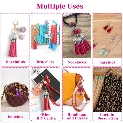Cridoz 200pcs Leather Keychain Tassels Bulk for Crafts, Acrylic Blanks, Charms, Earrings, Bracelets and Jewelry Making (40 Colors)