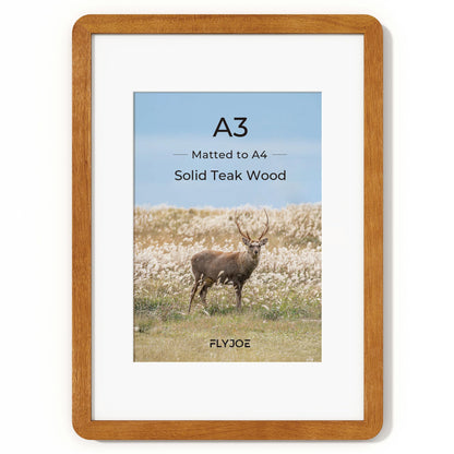 A3 Picture Frame,Natural Solid Teak Wood Photo Frame with HD Tempered Glass,A3 Photo Frames Matted to A4,Rounded Corner Wooden Frames Wall Decoration for Family/Graduation/Wedding/Certification
