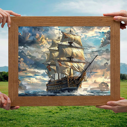 EATUKYIC Scenic Diamond Painting Kit, Adult 5D Ocean Sailing Ship Diamond DIY Art Painting for Adventurous Friends, Suitable for Home Bar Office Wall Decoration 12x16 Inch