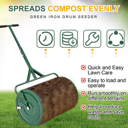 Hiboom 36 Inch Compost Spreader, Peat Moss Spreader, Manure Roller with Adjustable T Shaped Handle, Lightweight Metal Mesh for Lawn Garden Spreading Manure Topsoil (Green)