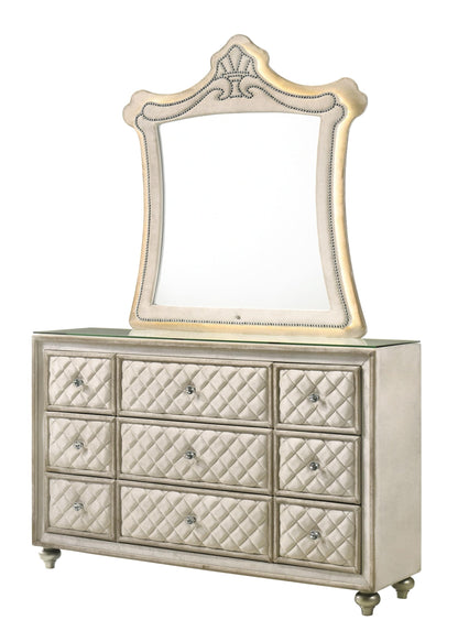 Acme Lucienne 9-Drawer Velvet Upholstered and Wood Dresser in Beige