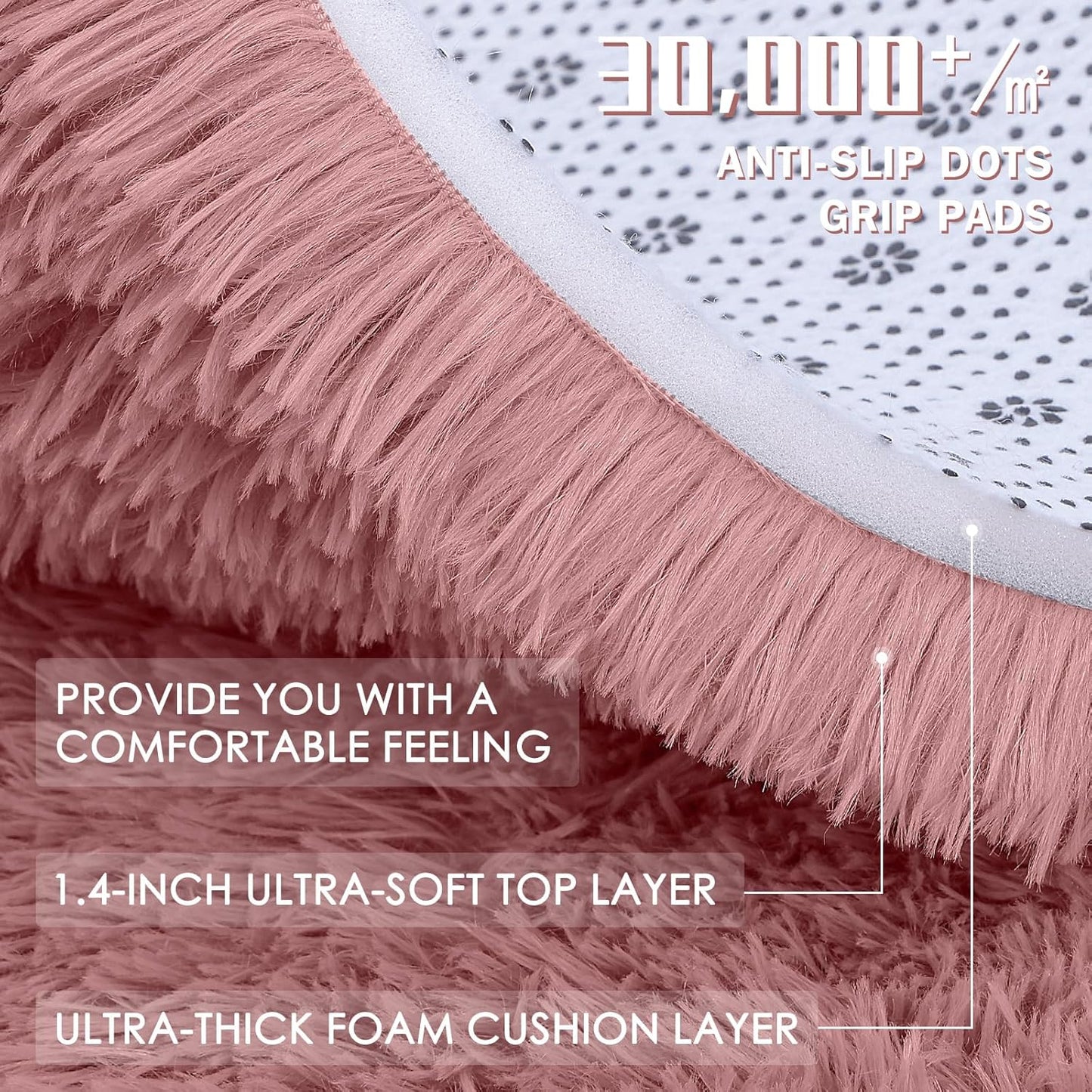 OLANLY Area Rugs - Soft Fluffy Shaggy Indoor Carpet for Living Room & Bedroom | 4x5.9 ft Pale Pink