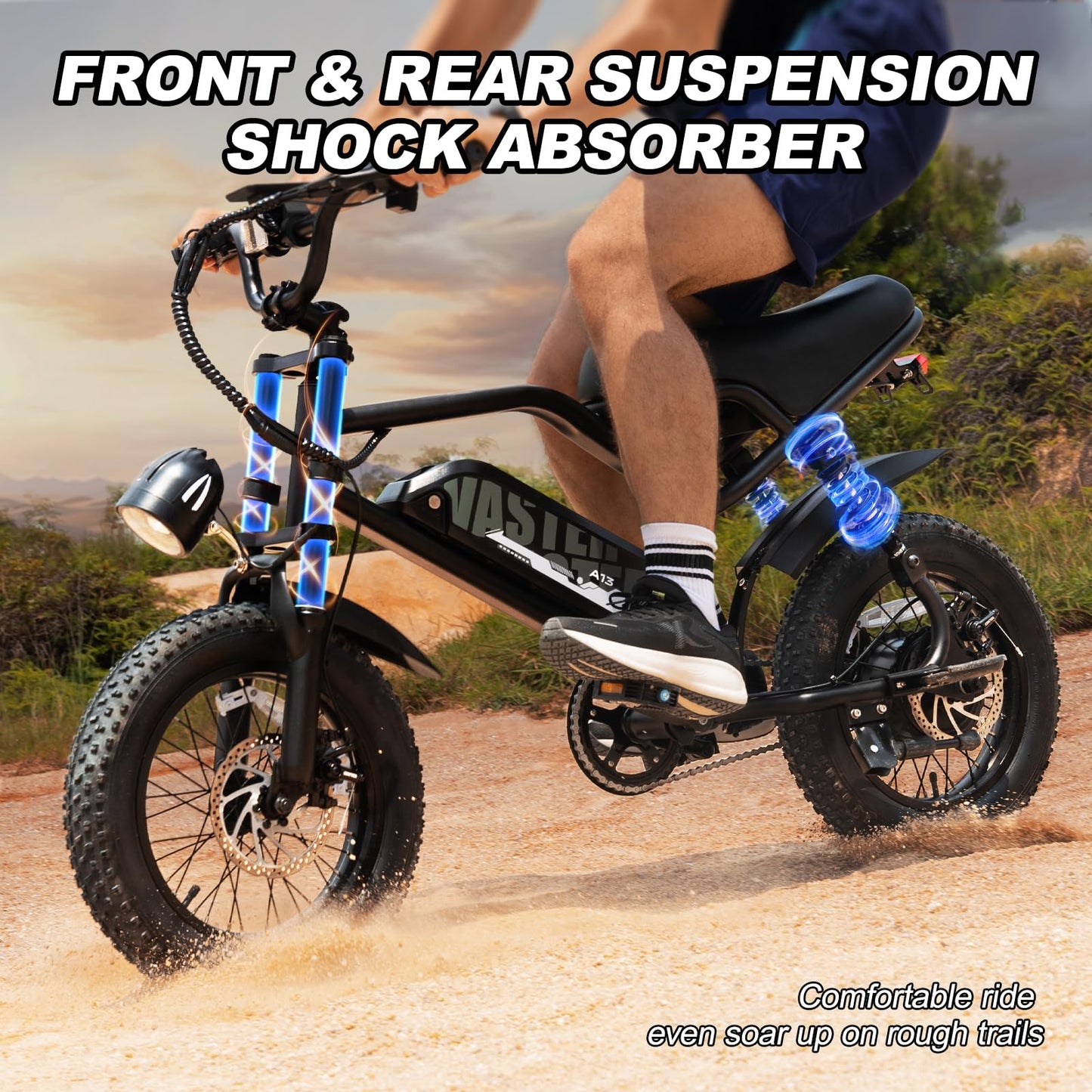 VDL Mountain Electric Bike for Adults, 16" Fat Tire Ebike, Wider Seat 800W Peak Motor, Removable Battery, Front Fork Suspension, 20MPH, UP to 35 Miles Mountain Ebike, for Leisure Riding&Commuting