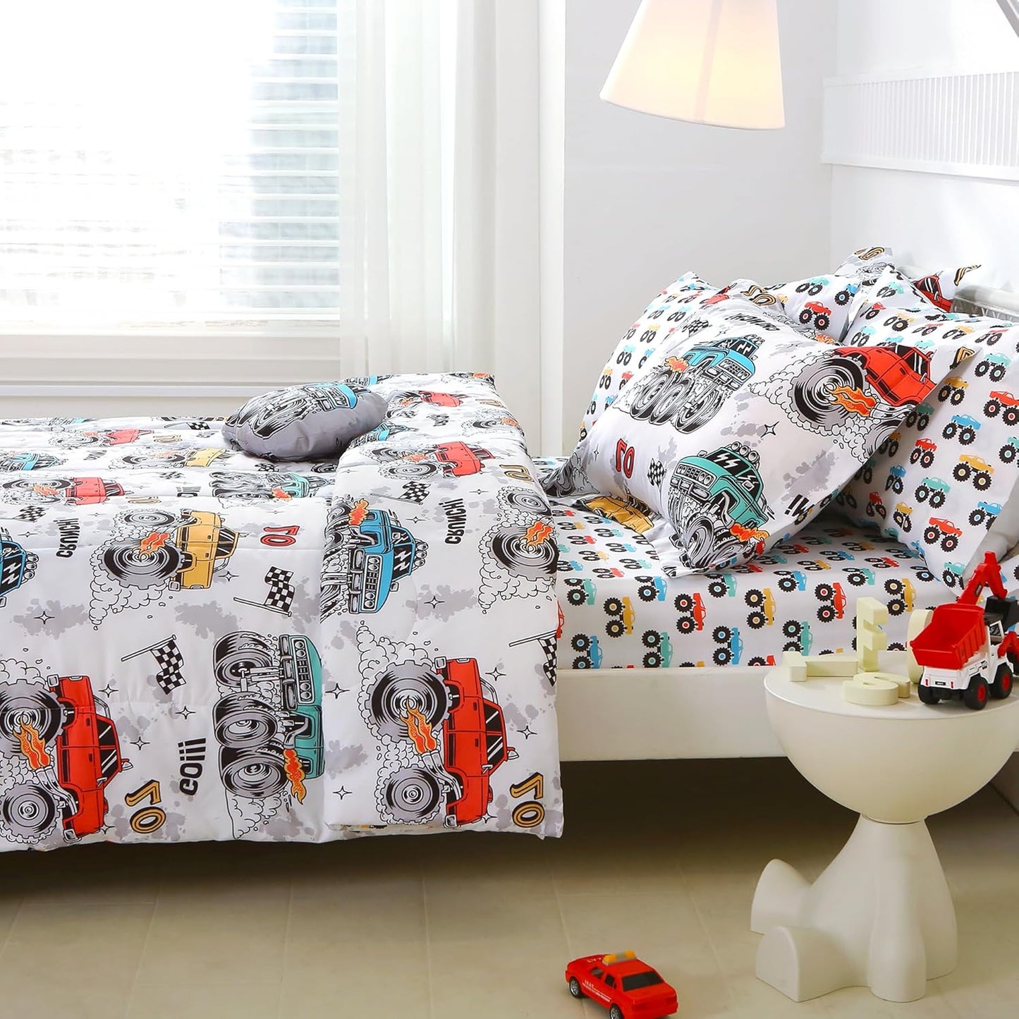 Sets 6 Set Set Mooreeke Twin Size Comforter for Boys Kids, Pieces Bed in a Bag Monster Truck Bedding Comforter Sheet