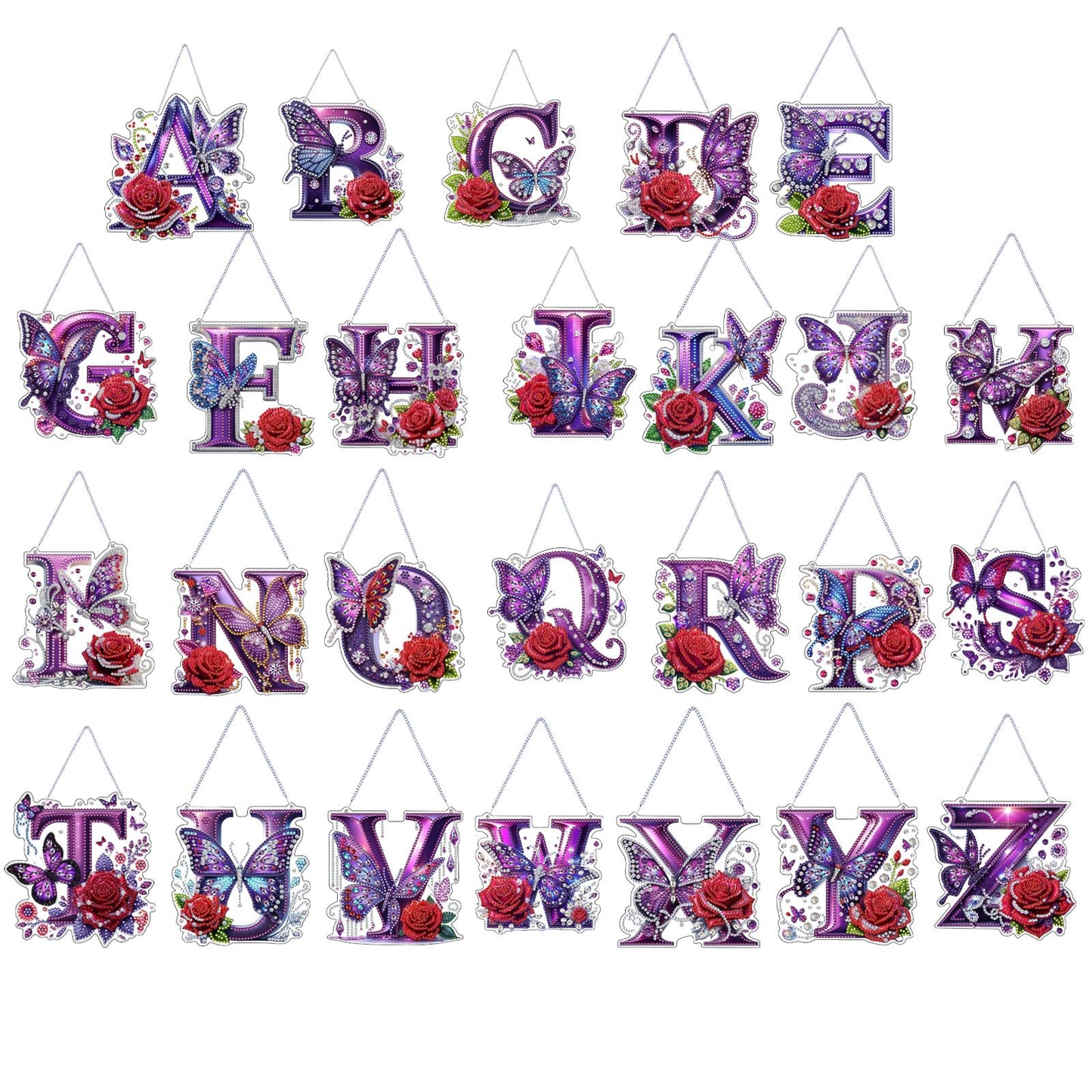DIY Hanging Diamond Art Kit for Adult – Gem Art Window & Wall Pendant, Acrylic Letter Diamond Painting Ornament for Home & Garden Decoration (J)