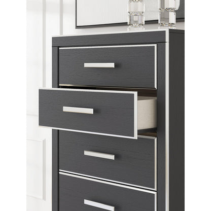 Signature Design by Ashley Ravalori Contemporary 5-Drawer Chest with Wood Finish, Black