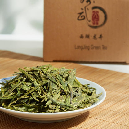 ChaWuWarmSun [A] LongJing Green Tea Loose Leaf - 3.5oz/100g Dragon Well Tea - Origin Hangzhou Chinese Whole Leaf