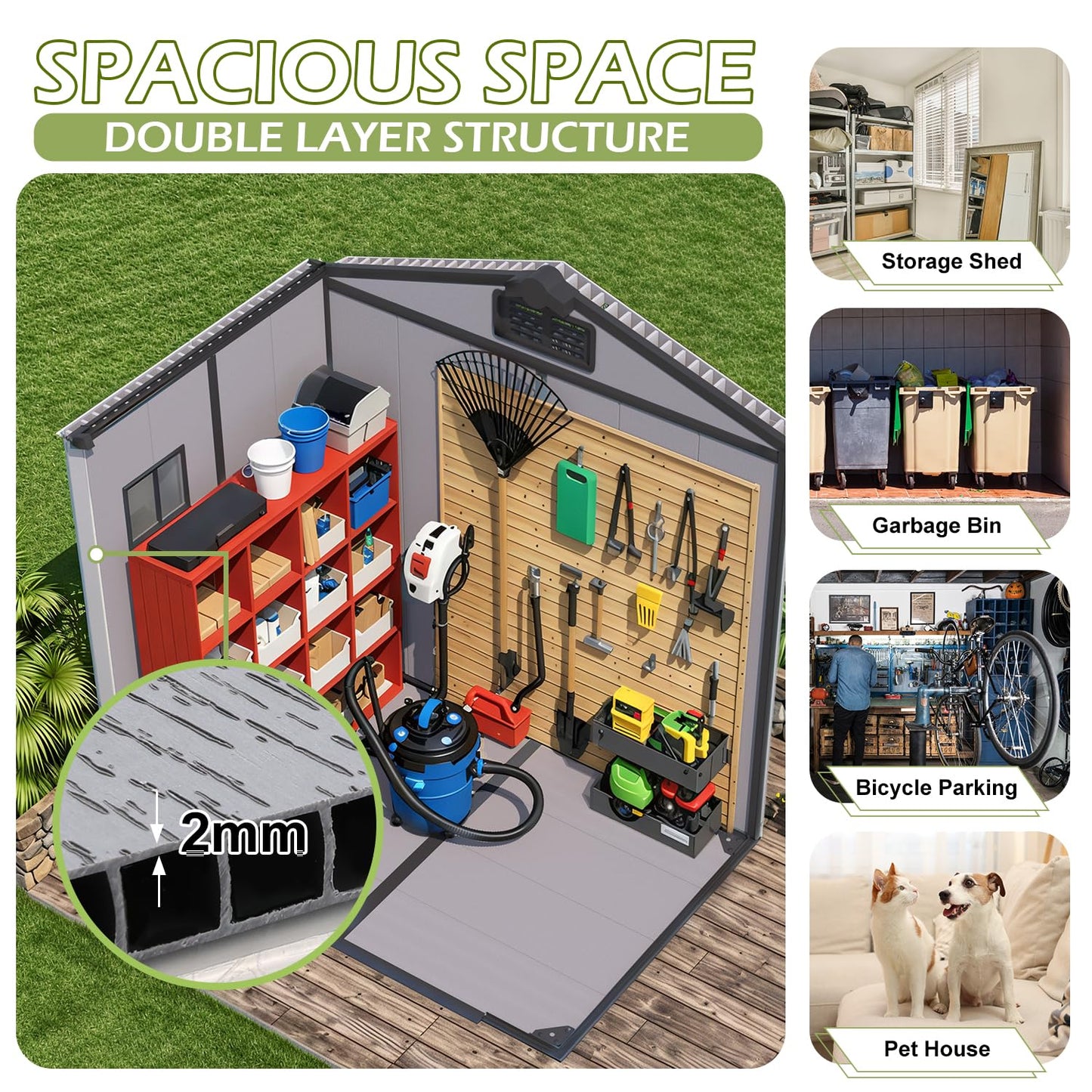 DNYKER 6x4 FT Resin Outdoor Storage Shed, All-Weather Plastic Garden Shed with Floor, Lockable Doors & Windows, Plastic Tool Shed for Poolside, Backyard, Patio